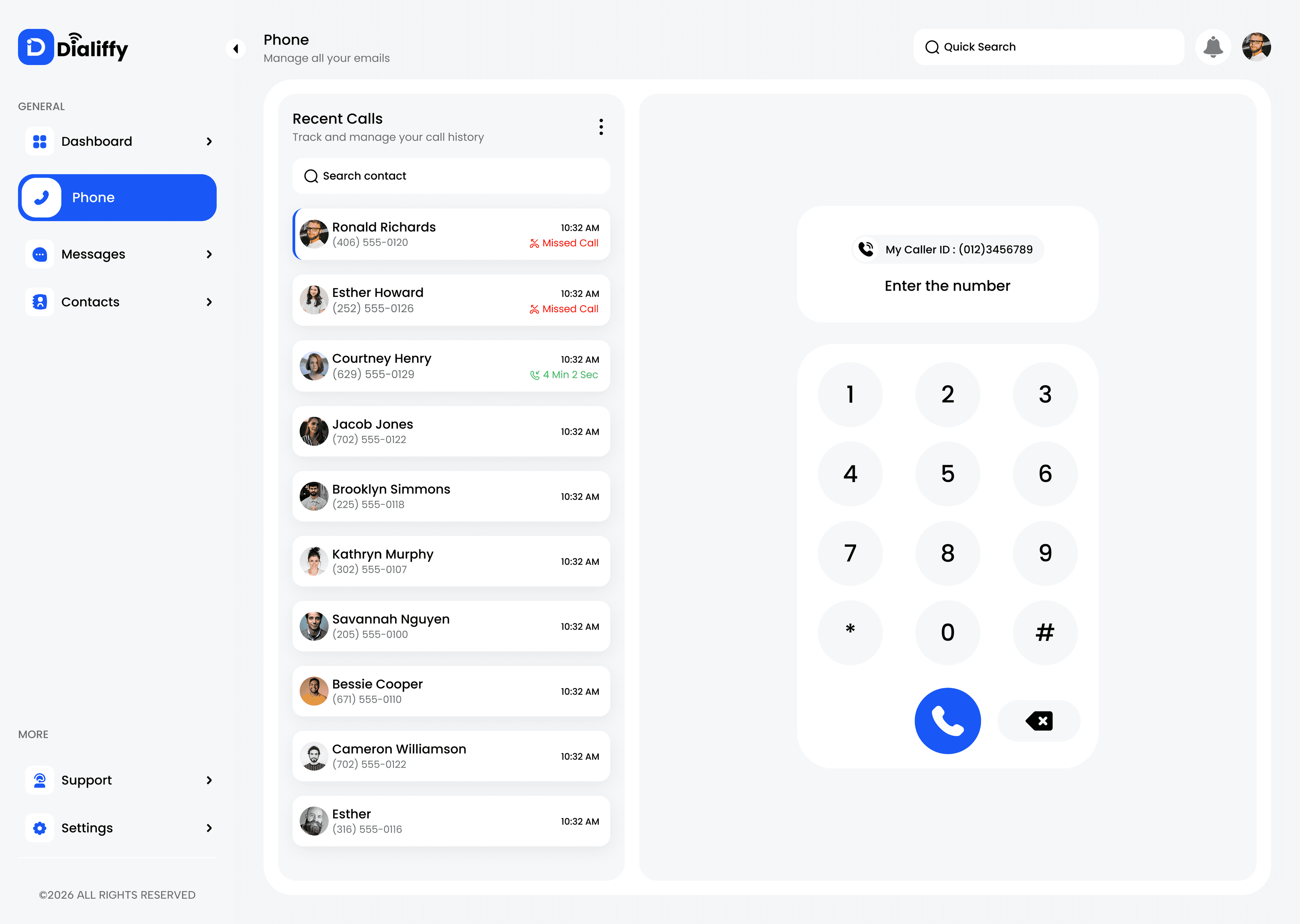 Dashboard Preview - Dialiffy
